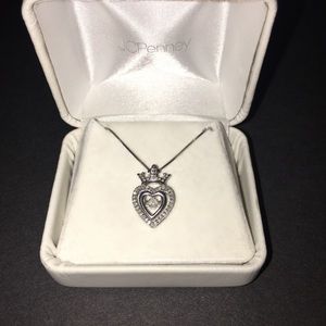 Diamond Silver Heart Crown Pendant Necklace